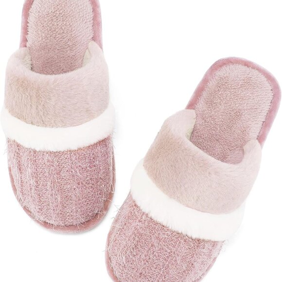 Women's Fuzzy Memory Foam Slippers Warm House Shoes Anti-Slip Rubber Indoor Outd - Picture 1 of 6